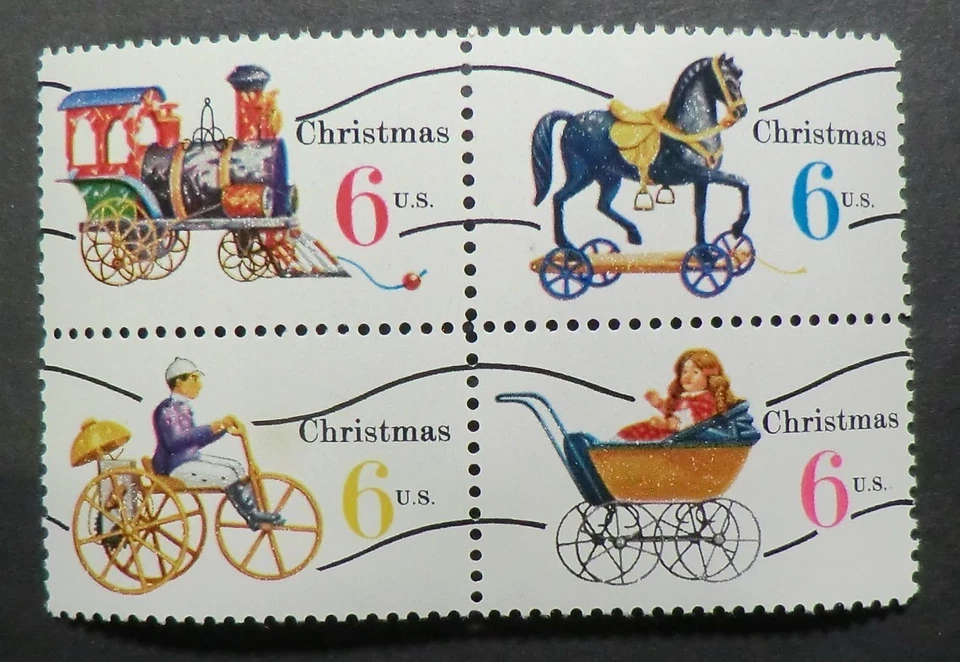 1415a - 1418a MNH 1970 6c Christmas Antiques Toys Train engine baby horse - Image 1 of 1