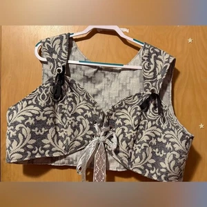 Damsel in this dress Overbust Cropped Corset Gray White 55" NWT - Picture 1 of 6
