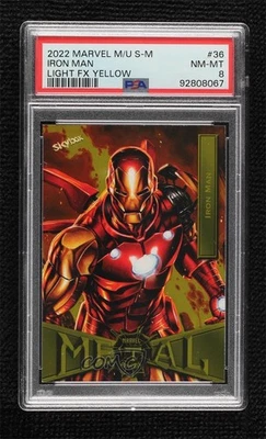 2022 Upper Deck Marvel Metal Universe Spider-Man Yellow Light FX Iron Man PSA 8 - Image 1 of 3