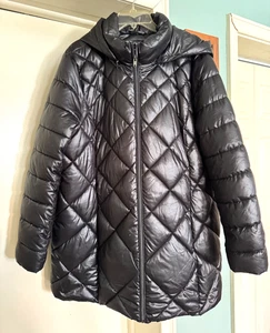 Andrew Marc Womens Black Packable Lightweight Poly-Down Hooded Puffer Jacket XXL - Picture 1 of 10