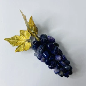 Blue Grape Cluster Polished Rock Stone Marble Lapis Metal Leaf MCM 6.5” Vintage  - Picture 1 of 3