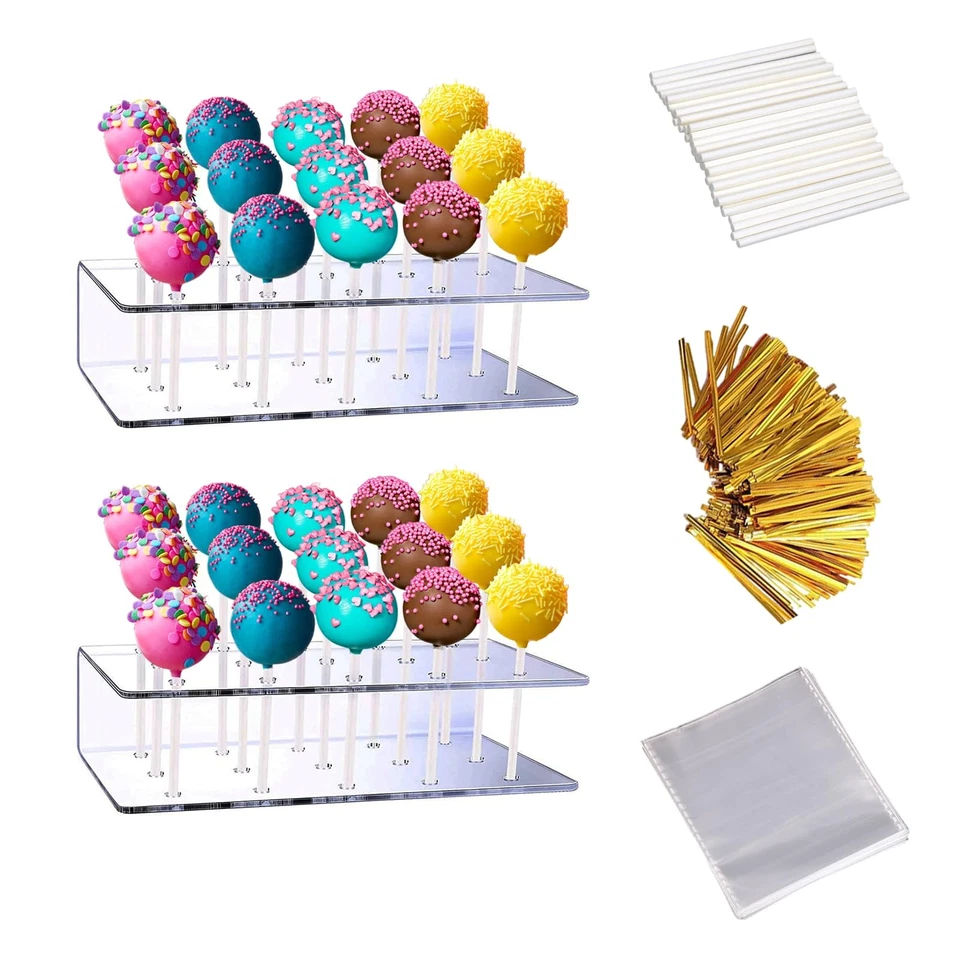 Cake Pop Display Stand 2PCS with 300 Accessories, Clear Acrylic 15 Slot Holder - Image 1 of 4