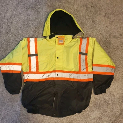 NWT High Vis Reflective Safety Work Jacket Men’s 3X Hooded Zip Up - Image 1 of 4