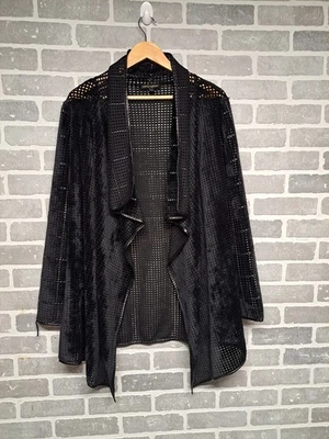 Blazer Alberto Makali Mujer Abierto Negro Cascada Luz Encogerse de hombros Chaqueta Larga Talla Pequeña Foto 1 de 4