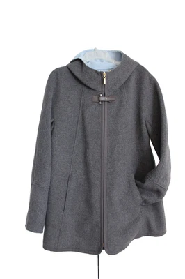Casaco Ellen Tracy mistura de lã cinza com forro azul com zíper - Tamanho grande - Imagem 1 de 3