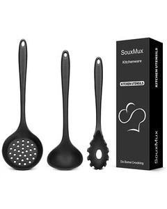 3 Pcs Silicone Kitchen Utensils Set Soup Ladle-Pasta Fork-Slottede Spoon Nons... - Picture 1 of 7