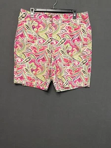 Kim Rogers Women’s Shorts 14 Paisley Print Pink Green Cotton Blend Preppy - Picture 1 of 8