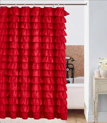 Cortina de ducha de tela con volantes cascada 72X72 COLOR ROJO Foto 1 de 4