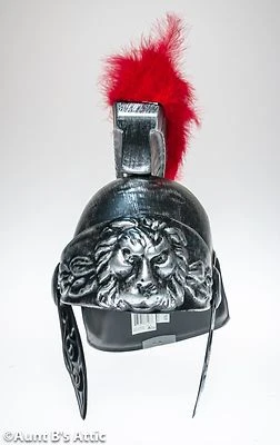 Casco soldado romano cepillado plateado aspecto metálico plástico disfraz casco con rojo Foto 1 de 3
