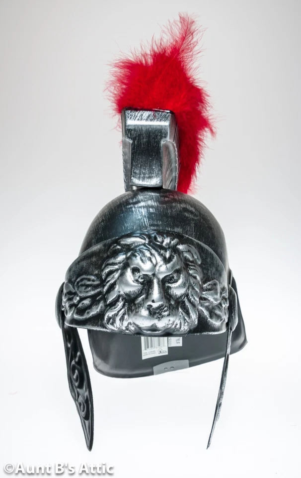 Casco soldado romano cepillado plateado aspecto metálico plástico disfraz casco con rojo Foto 1 de 3