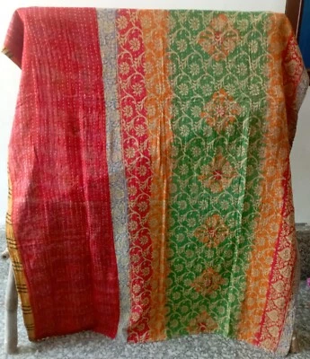 Vintage Kantha Quilt Throw Indian Handmade Bedspread Cotton Blanket Ralli Gudari - Image 1 of 2