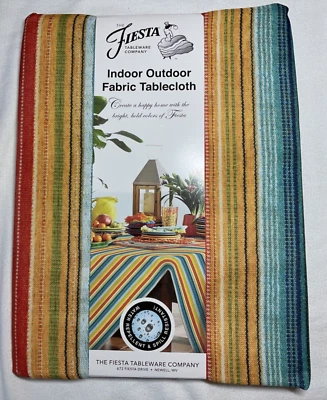 FIESTA  INDOOR OUTDOOR FABRIC 70 INCH  TABLECLOTH STRIPE 100% POLYESTER  NIP - Image 1 of 2