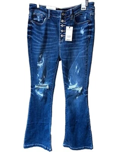 JUDY BLUE Trouser Flare Button Fly Mid Rise Dark Wash Jeans Size 15 | 32 NWT - Picture 1 of 14