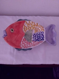 Hand Painted Ceramic Fish Platter 15in. - Picture 1 of 5