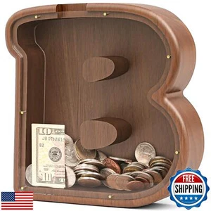 Piggy Bank for Kids Girls Boys Summidate Wooden Letter Piggy Bank for Family, - Picture 1 of 5