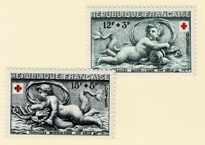 FRANCE - 1952 RED CROSS CUPIDS - SURTAXED - Sc#B273/B274 - MNH - E 2084 - Picture 1 of 1