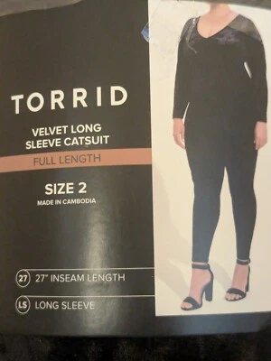 2 Mono de terciopelo negro tórrido manga larga pantalones largos 2X 18 20 Foto 1 de 4