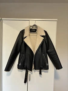 Steve Madden Lederjacke S faux fur schwarz Creme weiß - Bild 1 von 13