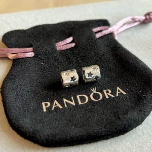 Pandora - Silver Cut Out Stars CZ Moments Charms x2 - Picture 1 of 6