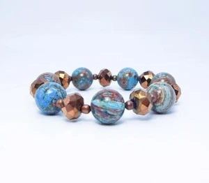 Pulsera elástica de jaspe de cobre Cynthia Lynn "SIENNA CAYON"" azul marrón calsílica - Imagen 1 de 1