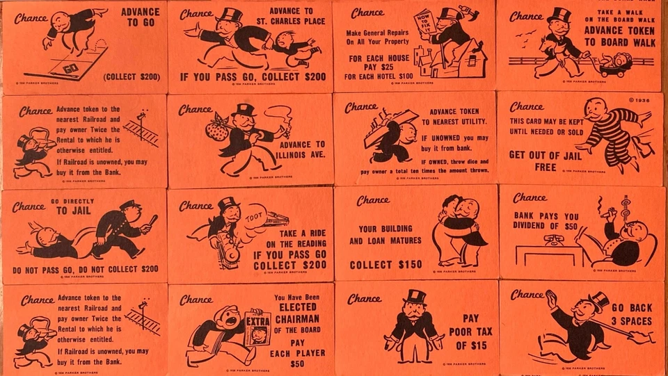 Monopoly Chance Cards 1935-1998 You Choose - Image 1 of 1