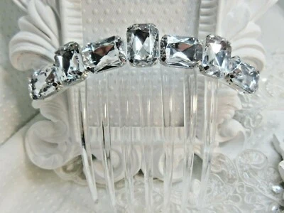 Maximum Bling Large Clear Rhinestones crystal french hair comb light and easy - Image 1 of 4
