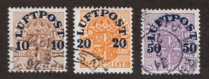 1920 Sweden Sverige Sc# C1-C3 Luftpost (air mail) Coat of Arms. Used Cv$38 - Picture 1 of 1