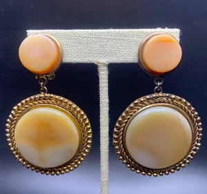 Large Bold Gemstone Drop Dangle Clip On Earrings Vintage Gold Tone - Picture 1 of 7