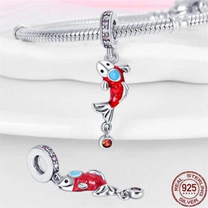Red Enamel Koi Carp Fish Ocean Sea Pet Animal Charm 925 Sterling Silver - Picture 1 of 5