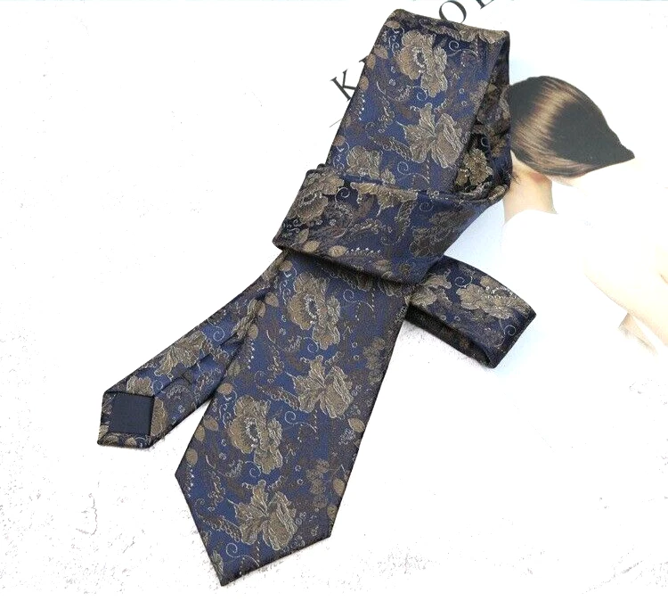 Nueva Corbata Clásica Floral Marrón Azul TEJIDA JACQUARD 100% Seda Para Hombre Foto 1 de 1