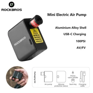 ROCKBROS Mini Electric Bicycle Bike Pump 100PSI Presta/Schrader Tyre Inflator - Picture 1 of 11