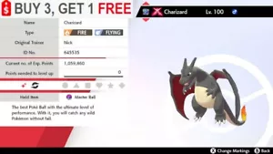 Shiny Charizard Gmax HA Timid 6IV mit Meisterball für Pokémon Schwert und Schild - Bild 1 von 3