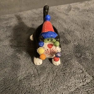 Black & White Kitty Cat in a Red Hat Figurine - Picture 1 of 4