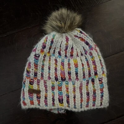Gorro para mujer Coal The Ava tejido a mano acrílico pompón blanco roto arco iris talla OS Foto 1 de 4