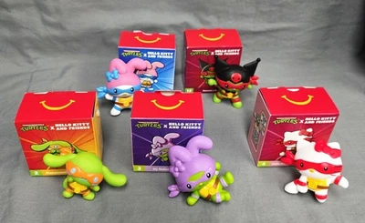 McDonald's Hello Kitty TMNT Happy Meal Toy Set of 5 Characters w/ Cards & Boxes - Image 1 of 4