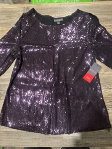 Blusa Top Bold Elements Talla Grande Púrpura Lentejuelas Corte Brazo. Nuevo con etiquetas. Z - Imagen 1 de 8