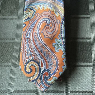 Винтажный текстурированный мужской галстук Countess Mara 100% шелк персиковый 🍑 пейсли ручной работы - Изображение 1 из 4