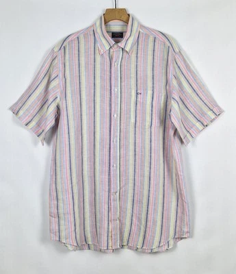PAUL & SHARK PASTEL STRIPE 100% LINEN SHORT SLEEVES SHIRT SIZE 42 XL - Image 1 of 4