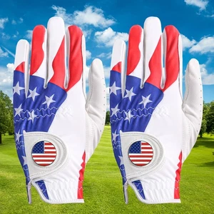 Pack de 2 guantes de golf para hombre para mano izquierda con diseño de bandera de EE. UU. y pelota gratis - Imagen 1 de 13