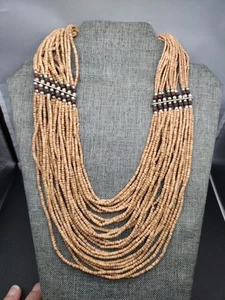 Vintage Wooden Beaded Necklace Multi Strand Hook Clasp Boho 17" Grounding Earthy - Picture 1 of 14