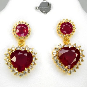 💎 Natural Topaz Ruby Earring 17.20ct in 925 Sterling Silver (Gold Plated) - Picture 1 of 10