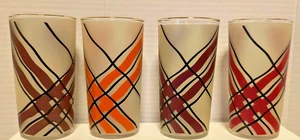 4 MCM BARTLETT FROSTED PLAID DRINKING GLASSES - 5 inch/1960's - Picture 1 of 13