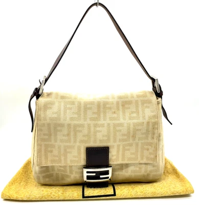 Bolso de Mano FENDI Patrón Zucca Mamma Baguette Lona Cuero Beige con D NS100493 Foto 1 de 4