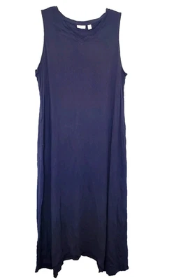 Vestido midi elástico LOGO Lori Goldstein para mujer Lagenlook azul sin mangas cuello 1X Foto 1 de 4