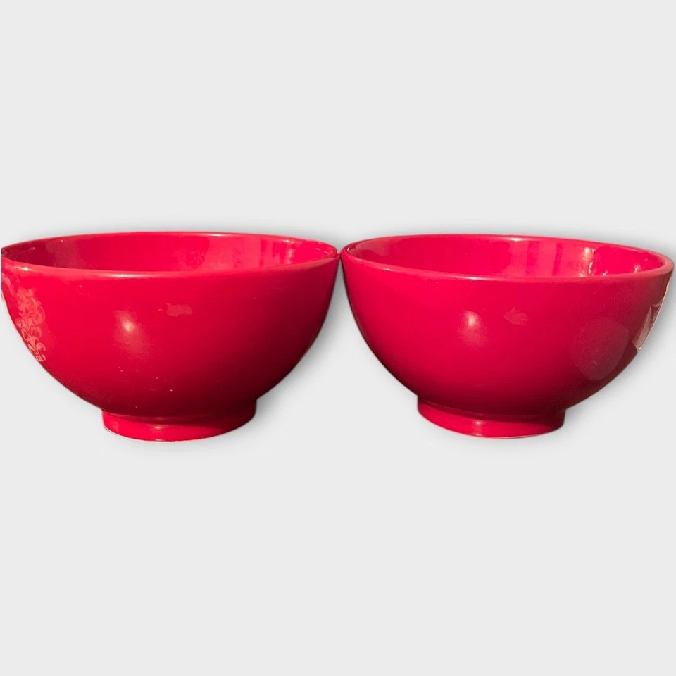 Waechtersbach Germany Set of 2 Ceramic 6" Soup Cereal Red Pedestal Vintage Bowls - Image 1 of 4