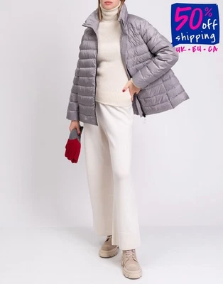 RRP €1088 IENKI IENKI Down Quilted Jacket Size M Grey Pleated Back Zip High Neck - Image 1 of 4