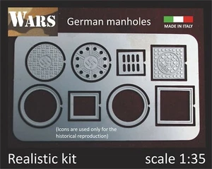 WARS 35-35 Set 4 tombini tedeschi guerra diorama WW2 German Manholes set 1:35 - Foto 1 di 1