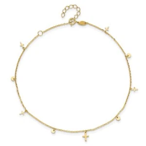 14K Solid Yellow Gold Crosses Anklet Bracelet - Picture 1 of 6