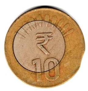ERROR #2014 - 10 RUPEE INDIA REUPBLIC SHIFTING ERROR BI-METALIC 1 COIN-WT.7.71 - Picture 1 of 2