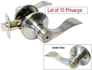Lot of 10 Privacy Satin Nickel Lever Handle Door Lock bedroom bathroom Brushed - Picture 1 of 2
